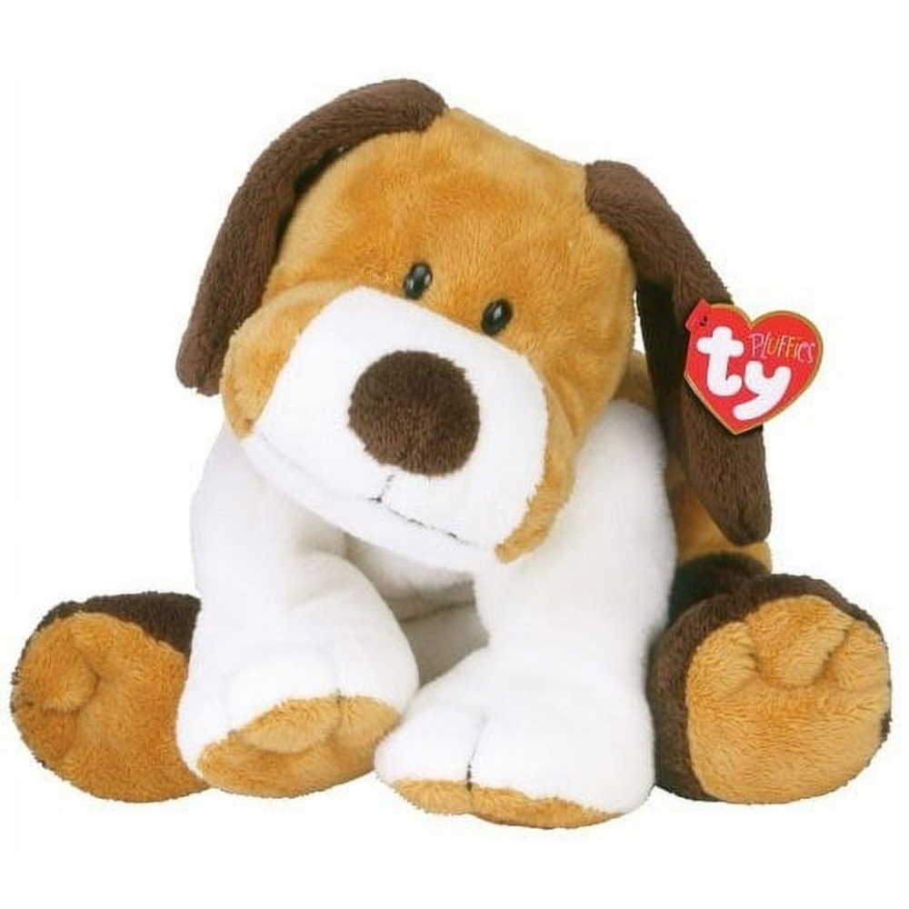 Ty Pluffies Brown and White Plush Dog Toy - Whiffer 2002